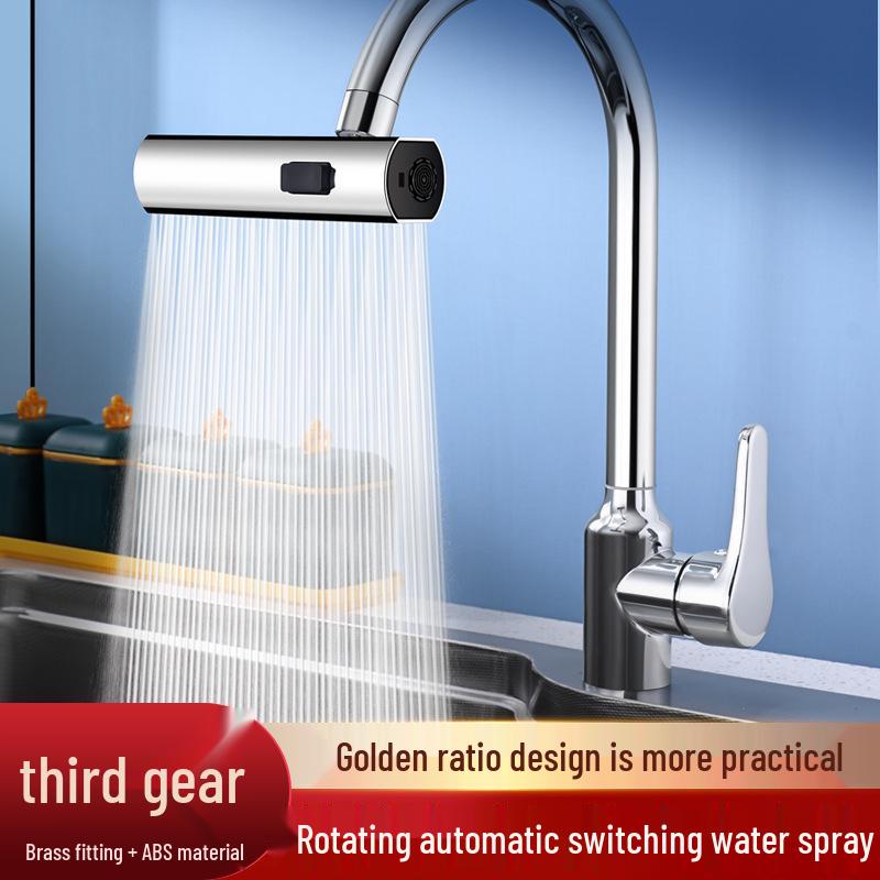 Univerzální otočný prodlužovač kohoutku: Třímódová vodopádová výpusť, tlakově odolná proti stříkání.