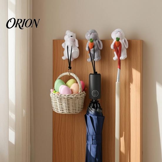 Nail Free Key Holders Easter Rabbit Cartoon Sticky Hook, Resin Adhesive Wall Hanger, Small Item Organizers Bunny Decorative Storage Hook for