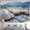 Snow Covered House Tapestry Wall Hanging Christmas Festival Natural Landscape Art Background Cloth Home Decor
