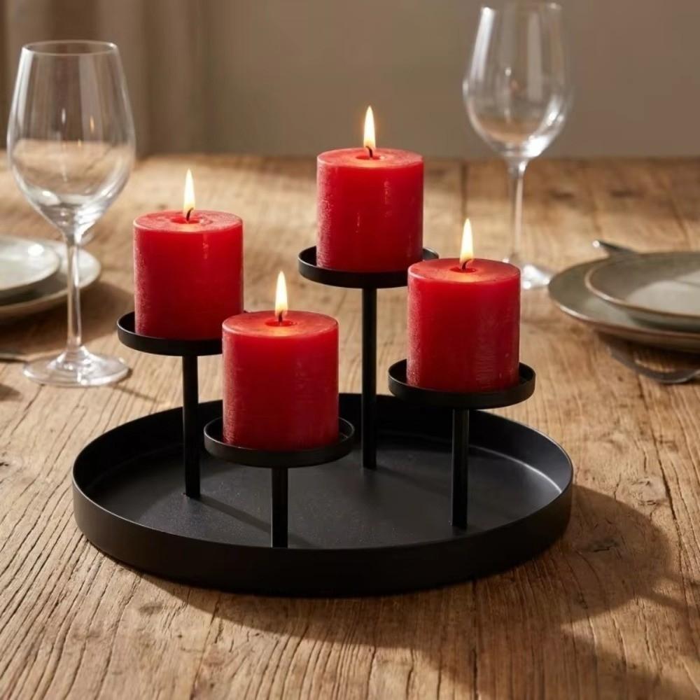 with Drip Tray Metal Candelabra Matte Black Pillar Candlestick for Party Table Centerpiece Decor