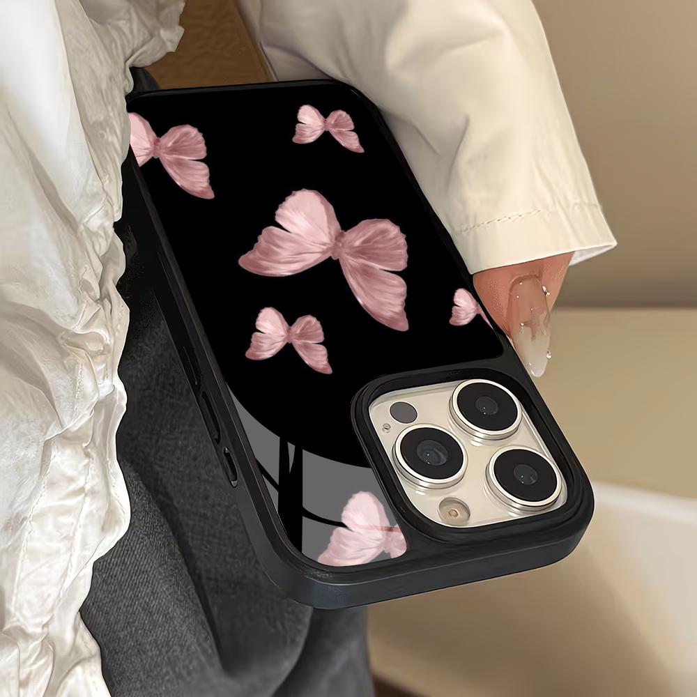 Simple butterfly design glass phone case suitable for iPhone17 16 15 14 13 12 11Pro/Max/Plus anti drop and shockproof back cover