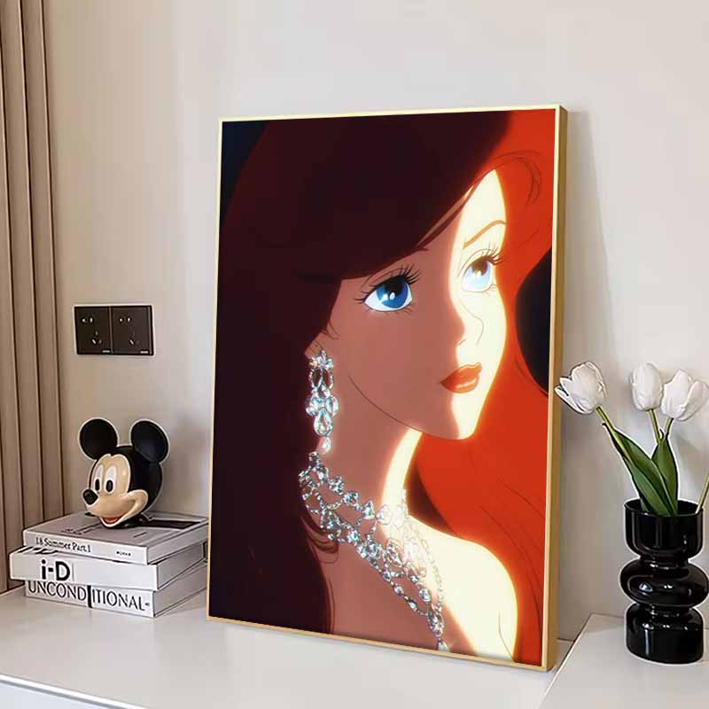 Disney 5D DIY Diamant Malerei: Ariel Die kleine Meerjungfrau Klassischer Zeichentrickfilm Voll-Diamanten Mosaik Kunst Wanddekorations-Set