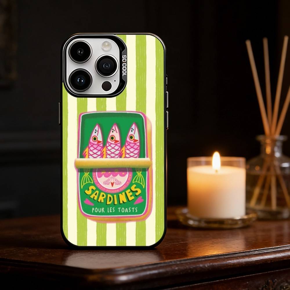 Bunte S-Sardine L-Hummer Fisch Handyhülle Für iPhone 17,16,15,14,13,12,11,Pro Max,Plus Bonbon Silber Hülle