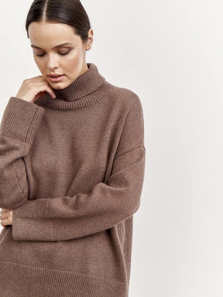 Russia Hot Sale Solid Color Women's Knitted Pullover Turtleneck Loose 066