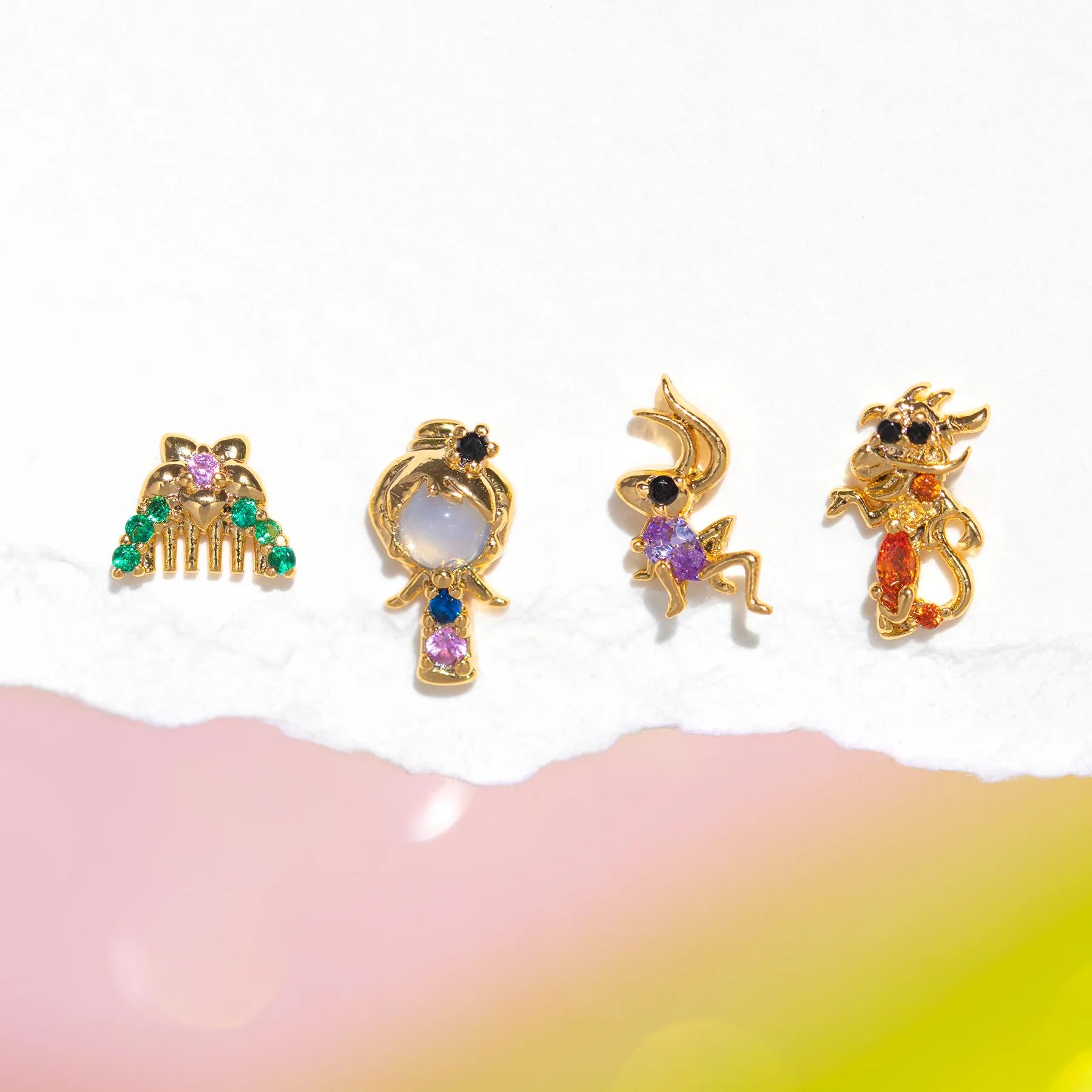 

Niche Design Mulan Zircon Earrings Set: Luxury Four-Piece Colored Studs золотой