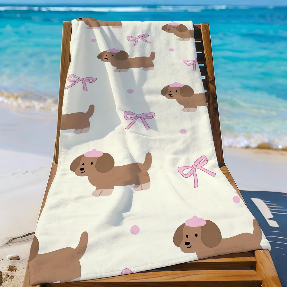 

Cartoon Dachshund Puppy Cute Towel Sports Quick Dry Travel Camping Gear Sandproof Soft Light Large Beach Towel W40*H60(CM)