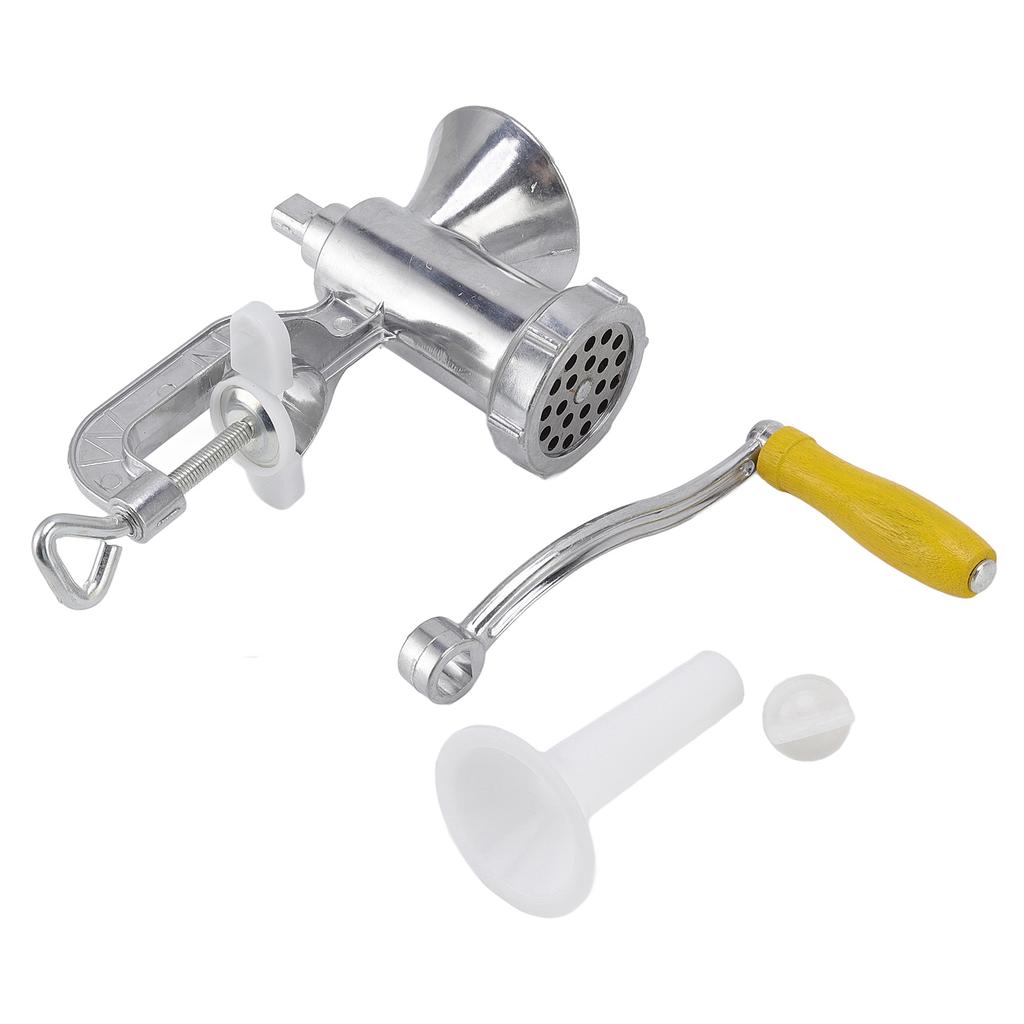 Meat Grinder Small Aluminum Alloy Composite Wood Incisive Blade Silver Manual Meat Stuffer Sausage Maker for Beef Pork