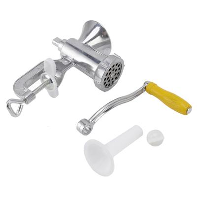 Meat Grinder Small Aluminum Alloy Composite Wood Incisive Blade Silver Manual Meat Stuffer Sausage Maker for Beef Pork
