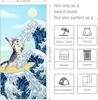 Funny Surfer Cat Beach Towel, Great Wave Blue Ocean Art Cotton Blend Absorbent Bath Towel for Kids Men Women and Travel