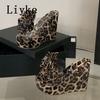 Fashion Liyke Sexy Leopard Print Platform High Heels Wedges Slippers For Woman Fashion Big Flowers Summer Transparent Sandal Female Shoe