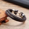 2018 Fashion Stainless Steel Anchor Bracelet Men Black Braided Cowhide Leather Rope Bracelets Wrap Punk Charm Jewelry