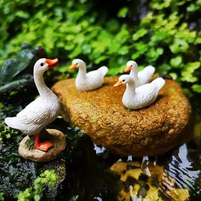 Resin Crafts White Duck Ornaments Handmade Micro Landscape Decoration  Home Decorations