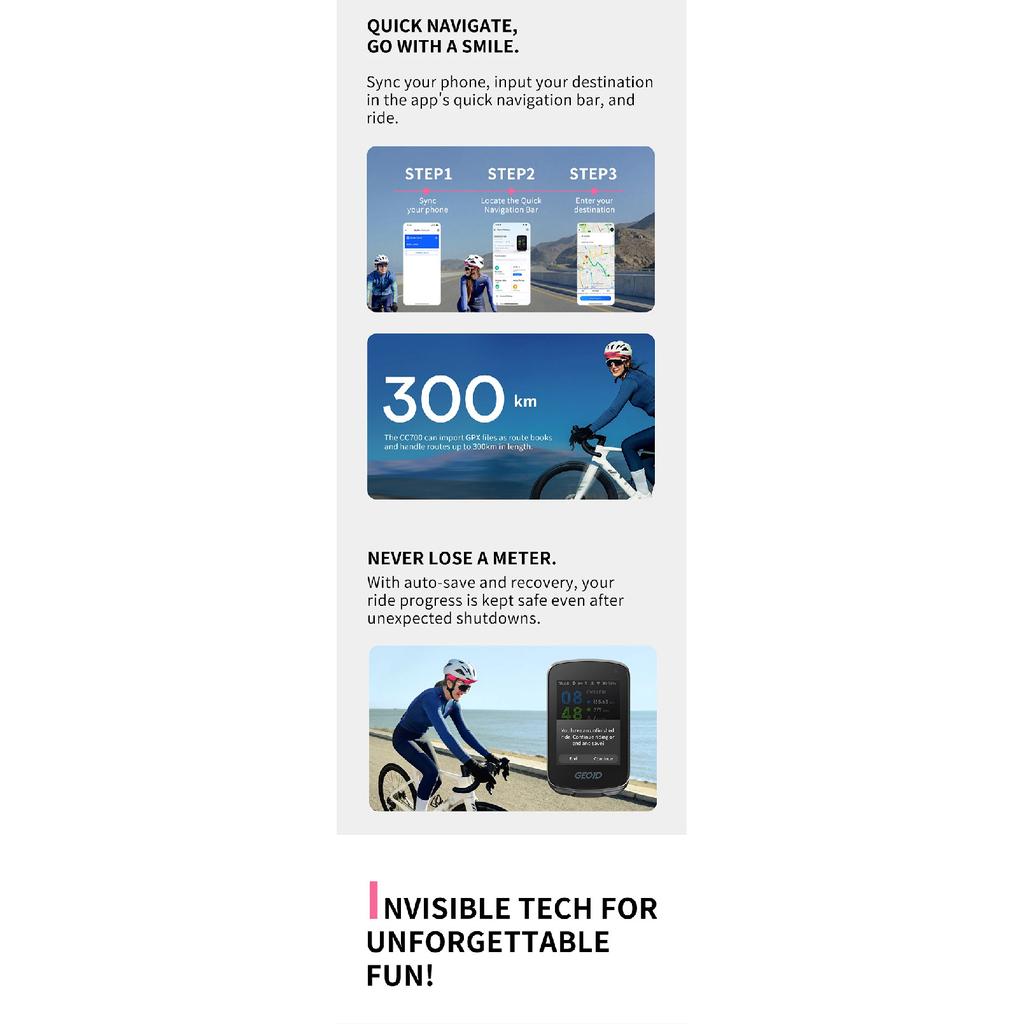 GEOID CC700 GPS Fahrradcomputer 2,8-Zoll-Farbdisplay Routennavigation Fahrrad-Tachometer WIFI Wasserdichtes Fahrrad-Kilometerzähler