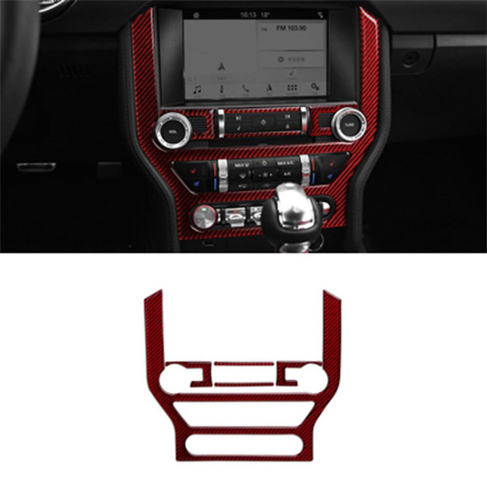 Red Carbon Fiber Interior CD Panel Decor Cover Trim For Ford Mustang 2015-