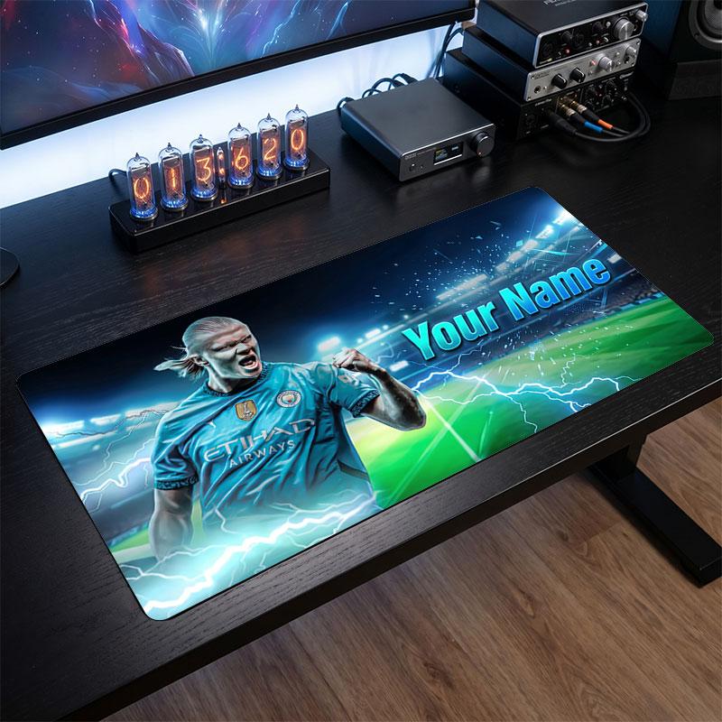 Erling Haaland Custom Large Mouse Pad, Personalized Name Text Print, Football Logo Non‑Slip Desk Mat Gaming Gift