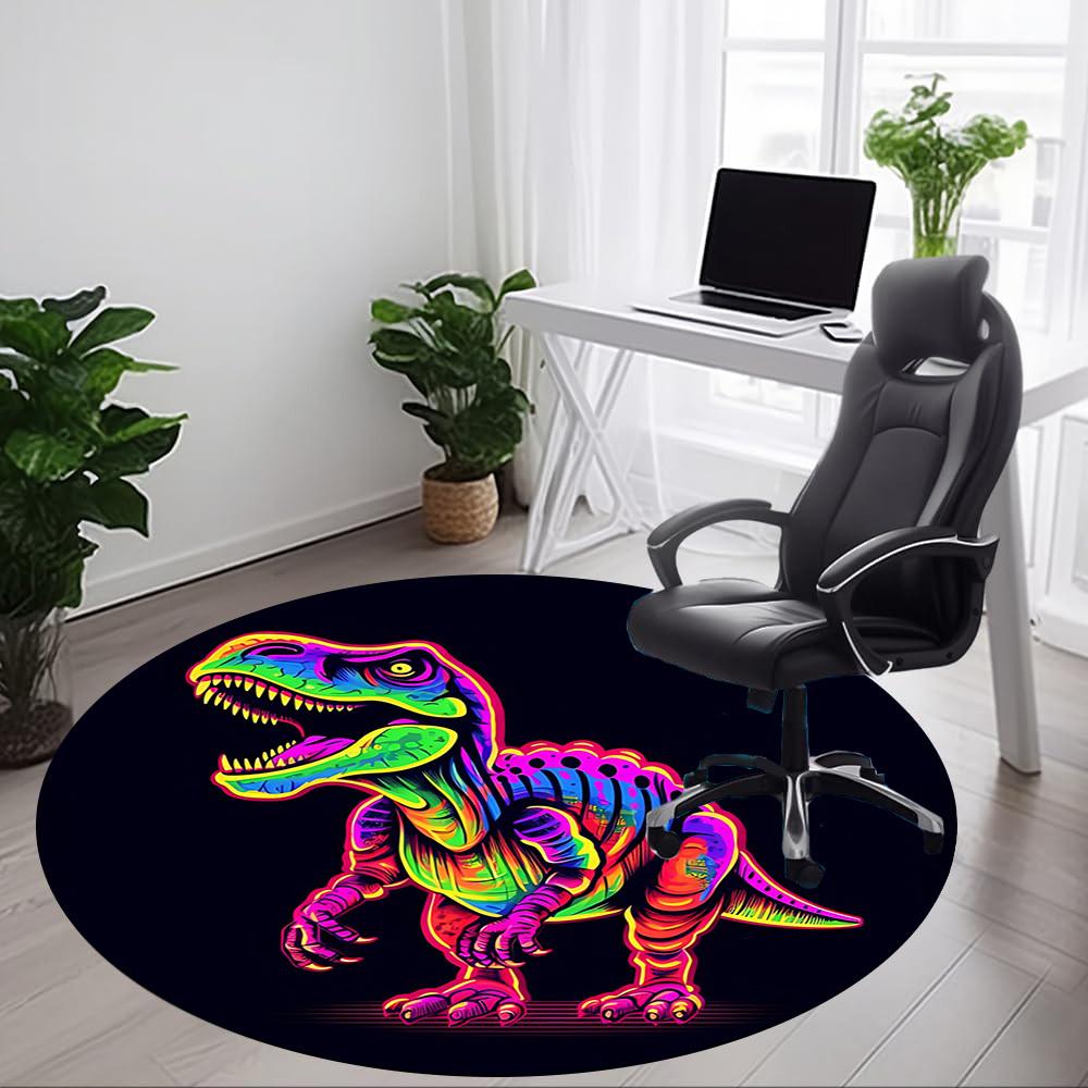 1pc Neon Dinosaur Chair Carpet for Office, Round Non-Slip Durable Large Size Office Carpet, Suitable for Office, Beautiful Decoration