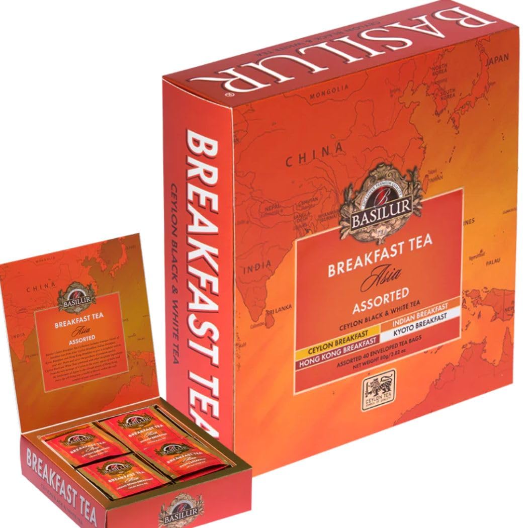 

Basil Tea Breakfast Asian Assortment of 4 40 Individually Wrapped Tea Bags Hong Indian Kyoto [Tea Gift] Tea, Varieties, (Ceylon, Kong, Spice, Cherry)