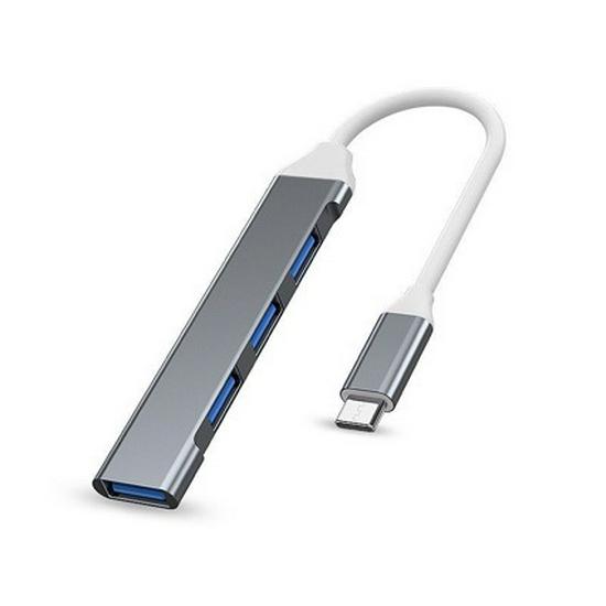 Type-C USB 3.0 One-to-Four Hub for Car, Phone, and Laptop USB 3.0 Aluminum Alloy Four-in-One [Silver] Bagged