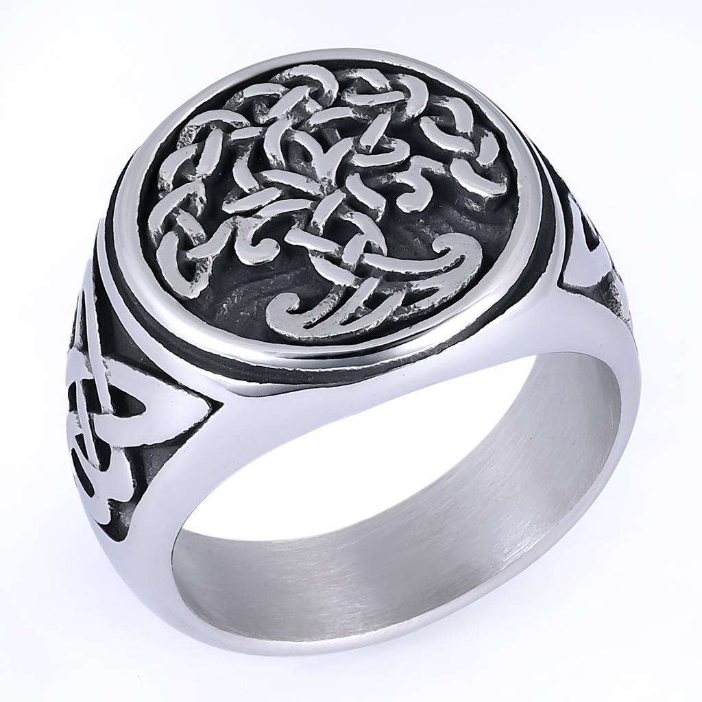 Mens Vintage Hip Hop Style Tree of Life Botanical Element Stainless Steel Ring