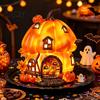 Centru de masă de toamnă Figurină Casă Dovleac din Rășină Iluminată, Lumina de Noapte Colibă Halloween, Cabană Elfi Basm Decor Masă Recoltă de Toamnă
