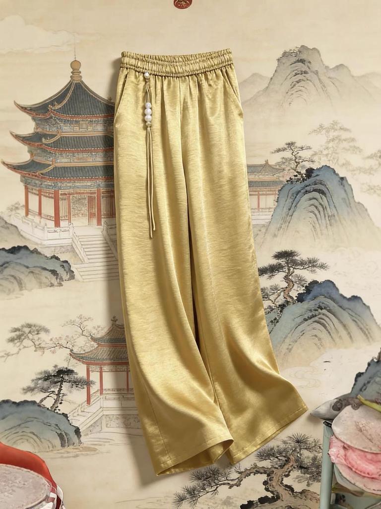 Ice-Cool Silk Satin Loose Pants for Women - Spring/Autumn 2026, Non-Wrinkling, Ideal for Middle-Aged and Young Women