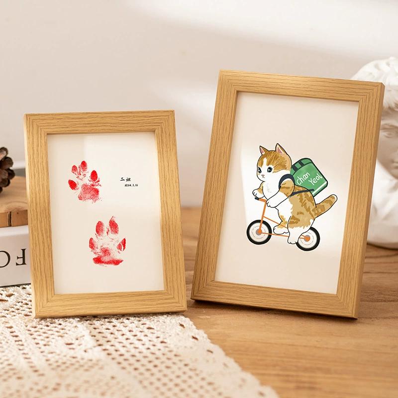 Diy Wooden Baby Pet Paw Print Footprint Handprint Photo Frame No Mess Ink Pad Imprint Kit Memorial For Newborn And Pet Lover