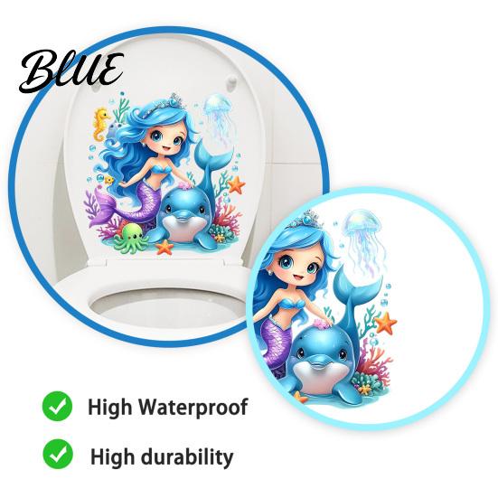 Kids Bathroom Decor Decal Self-Adhesive Traceless Design Tear-Off Toilet Sticker Waterproof PVC Ocean Dolphin Wall Sticker Mermaid Pattern