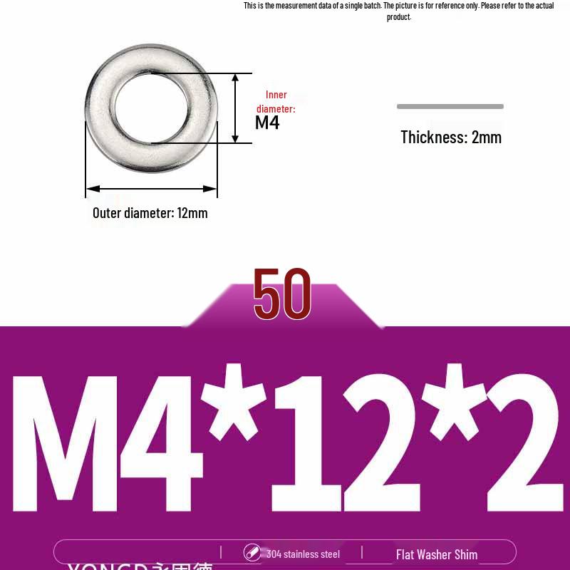 304 Stainless Steel Thickened Flat Washer / Ultra-thin Metal Gasket, Sizes M1.6-M10