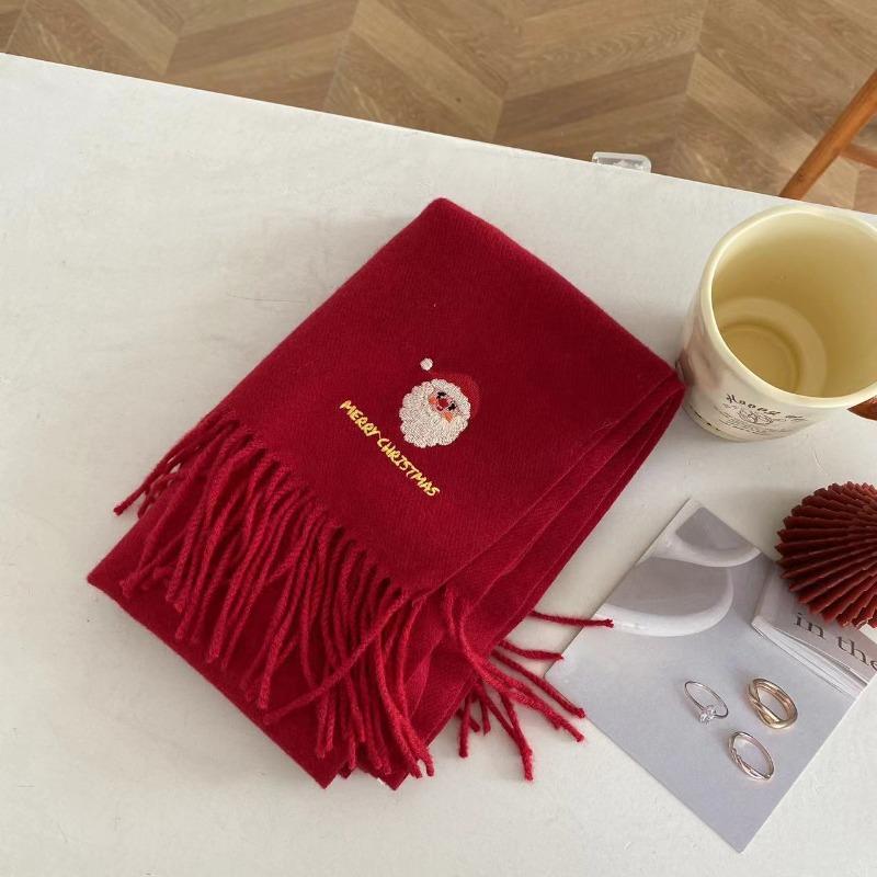 

New embroidered Christmas antlers red scarf women s winter imitation cashmere scarf warm new gift красный