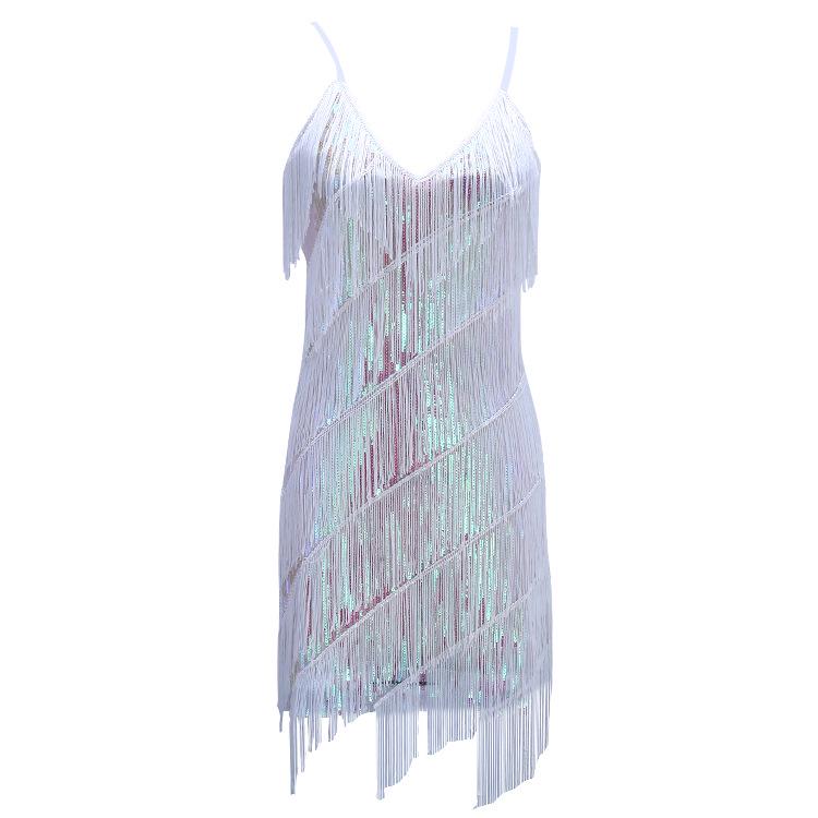 

Платье Флэппер с пайетками и бахромой 1920-х годов для банкета, вечеринки или танцевального выступления One Size белый