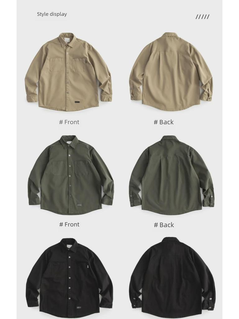 Men's Japanese Retro Long Sleeve Work Shirt - Korean Style Trendy Loose Fit with Pocket