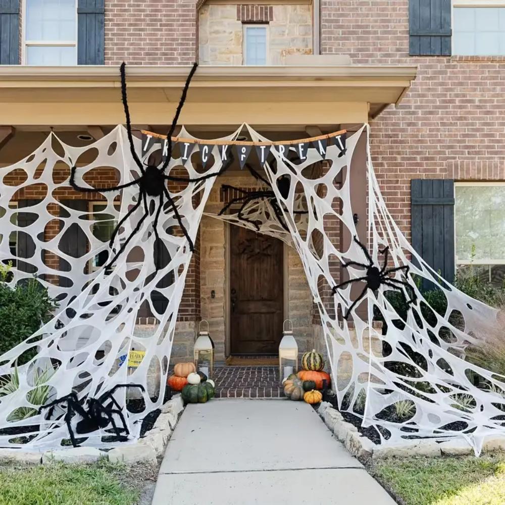 DAZONGE Spider Webs Halloween Decorations, Stretchy Halloween Beef Netting Spider Web, Spooky Spider Web Decorations for Haunted