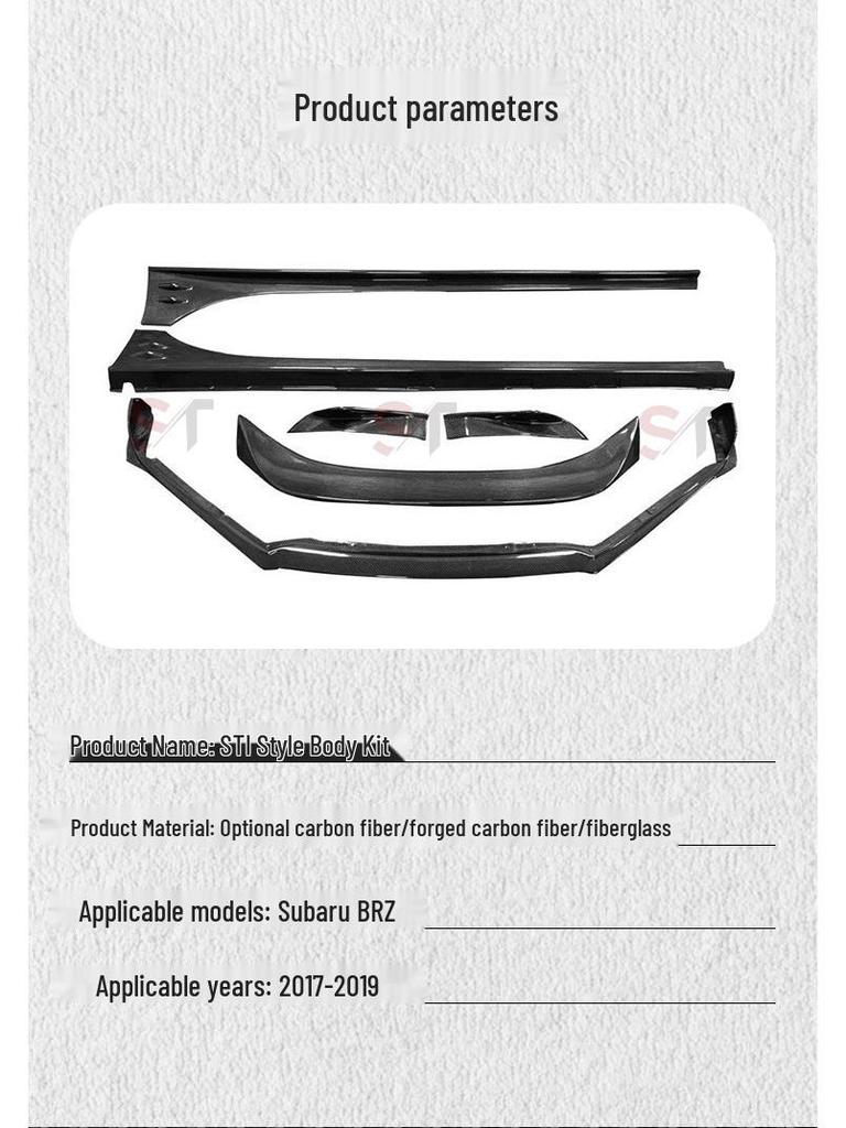 Carbon Fiber Body Kit for Subaru BRZ (2017-2019) - STI Style Front Lip, Side Skirts, Corner Caps, Rear Spoiler