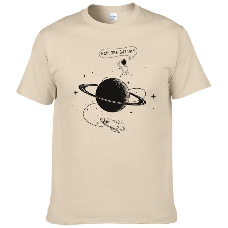 Astronaut Erkunde Saturn T-Shirt Herren Sommer Kurzarm Mode T-Shirt Baumwolle Coole T-Shirts Tops Markenkleidung #226