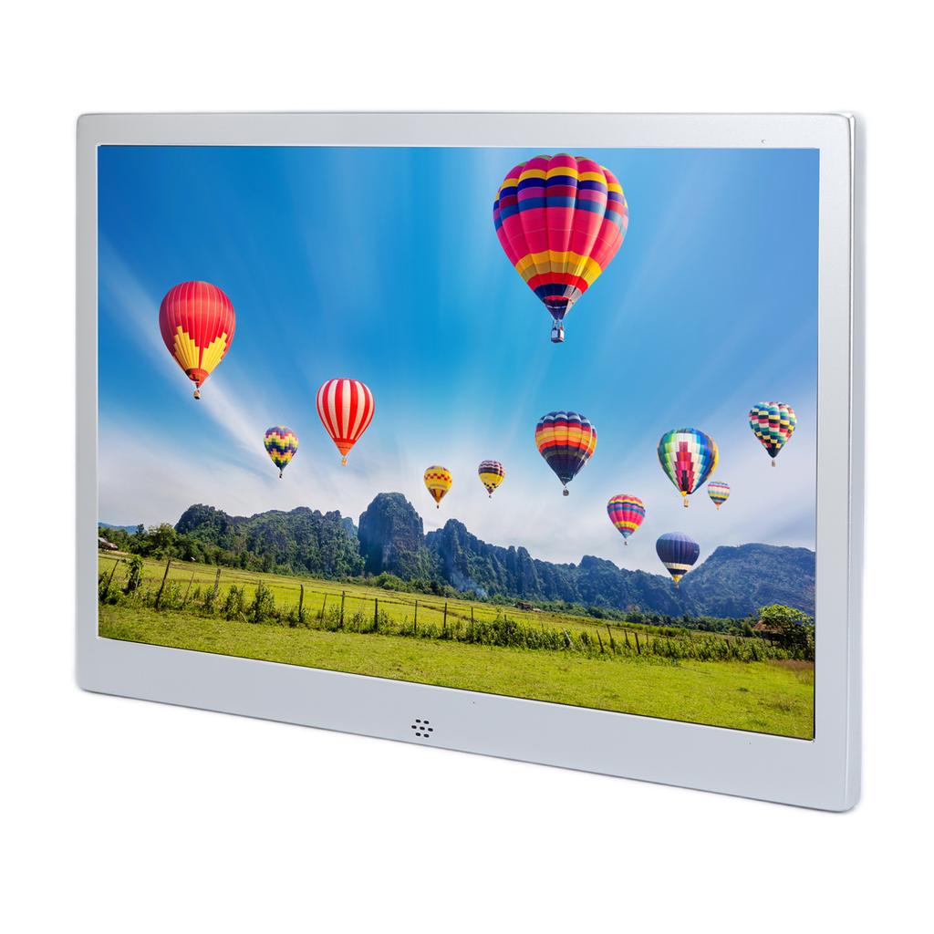 12 Inch Metal Digital Photo Frame HD 1280x800 Electronic Album MP3 MPEG4 Picture 100‑240VSilver US