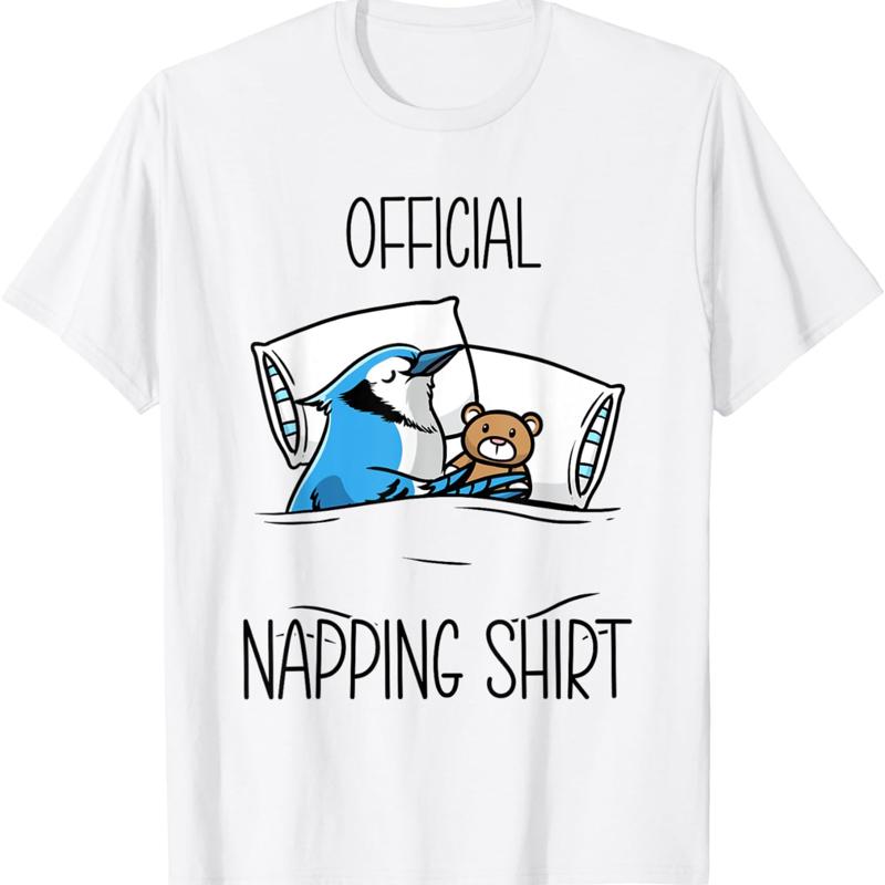 T-shirt de sieste avec oiseau Jay bleu endormi avec animaux en peluche S