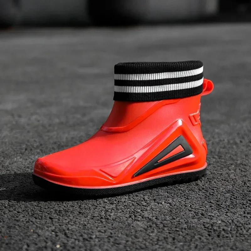 Men Rain Boots Durable Rubber Rain Shoes for Men Trend Outdoor Non-slip Waterproof Hiking Shoes Shaxi Slip on Fishing Shoes 2024