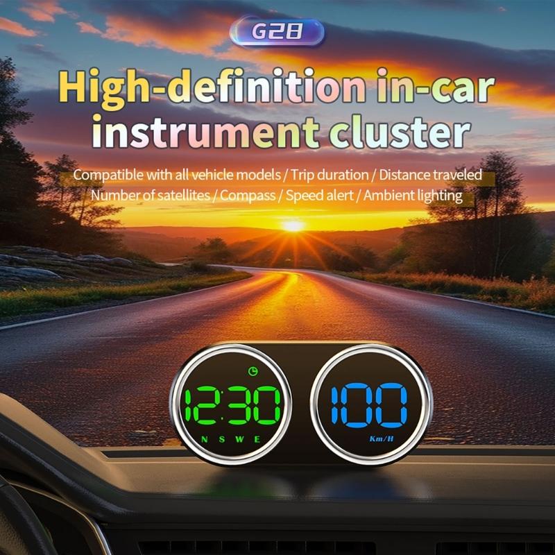 Twin Dial Car Speed Display MPH Dashboard Monitor with Type-C Controls for Daily Commute and Road Trip Driving Use