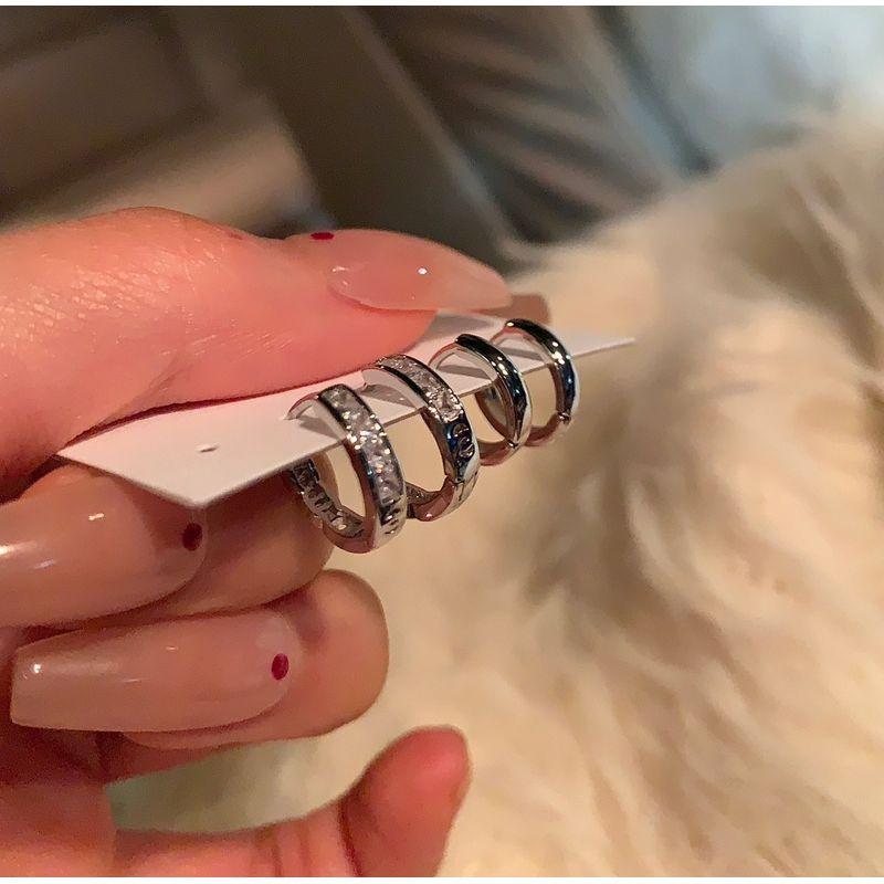 

4-Piece Set Sleep Exquisite Niche Design Female Earrings Silver four-piece zircon hoop earrings