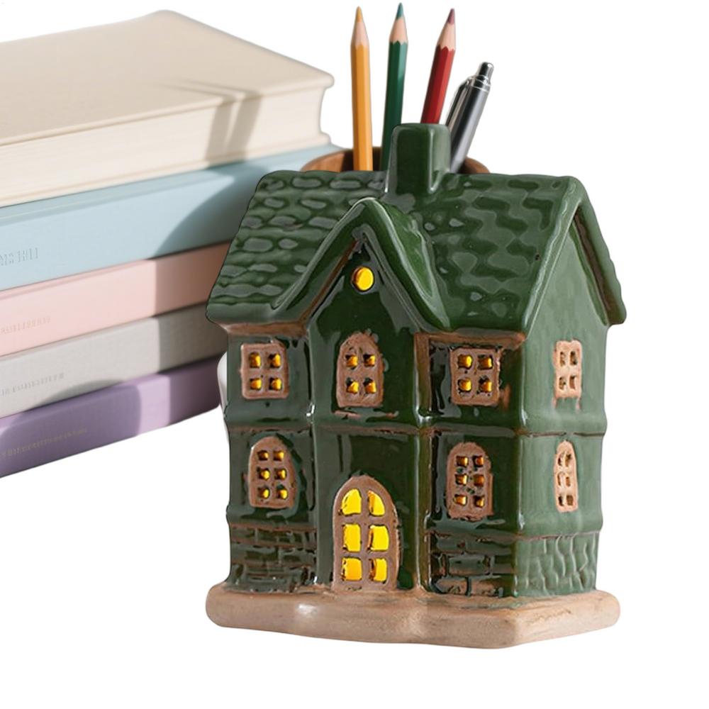 Christmas House Ceramic House With LED Light Christmas Centerpiece For Holiday Seasonal Display Indoor Tabletop Mantel Shelf