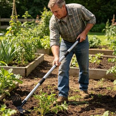 Attrezzo Sarchiatore a Manico Lungo Robusto 2-in-1 Strumento per Diserbare Rastrello Sarchiatore Manuale e Zappa per Diserbare Facilmente Allentare il Terreno Scavare in Giardino Cortile Prato