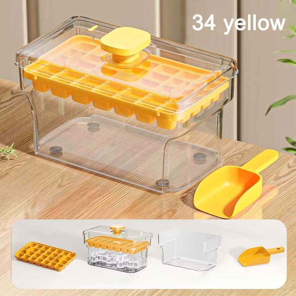 

Press Type Home Ice Box With Lid Ice Compartment Boxs New Ice Cube Mould Gifts 34 grid yellow