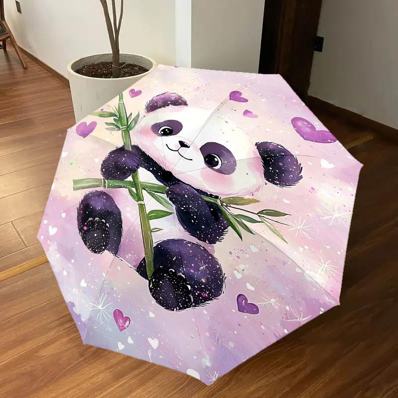 1pc Panda Heart Automatic Open/Close Umbrella Compact Folding Umbrella with 8-Rib Shaft for Women/Men, Elegant Birthday1212S