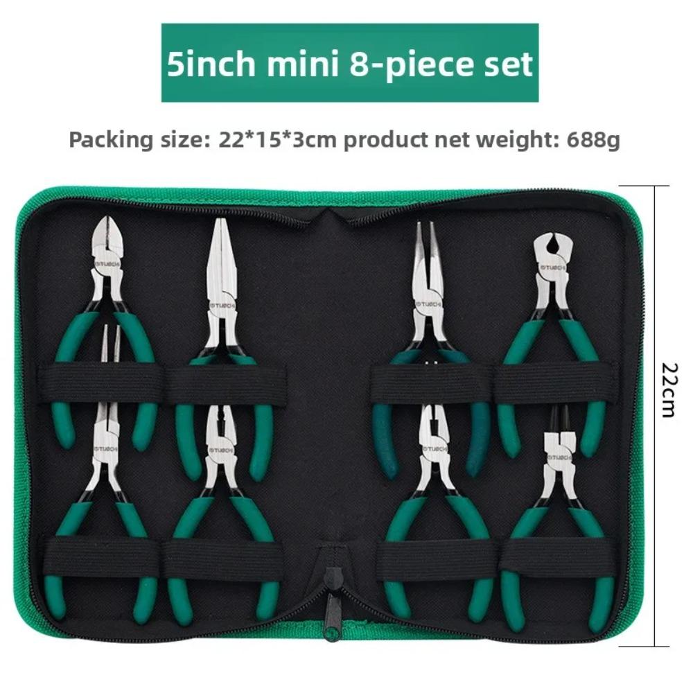 Damaly, Mini Pliers, Set of Pointed Nose Pliers, 5 Inch Curved Nose Pliers, Oblique Mouth Pliers, Hand Pliers Set Bagged