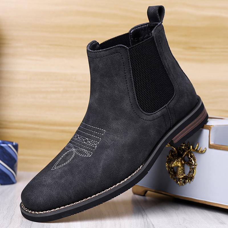 Men Large Size Chelsea Boots Faux Leather Upper Non Slip Rubber Sole Casual Dress Ankle Boots Outdoor Walking Shoes Large Size