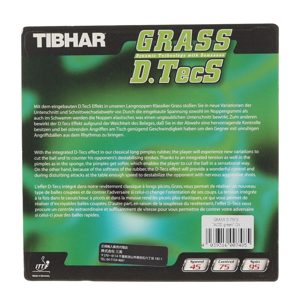 TIBHAR Table Tennis Glass Rubber, D.TecS BT007-GRN (Green/1.6/Men's, Women's, Jr.)