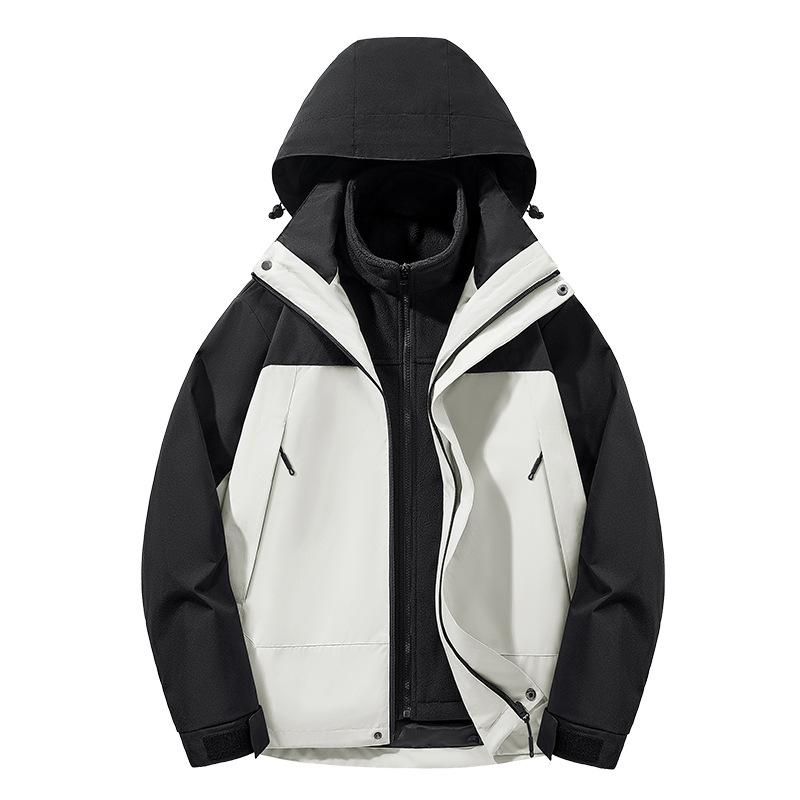 New Jacket Hooded Frock Outdoor Windproof Jacket Simple and Handsome Detachable Liner Cotton-padded Jacket