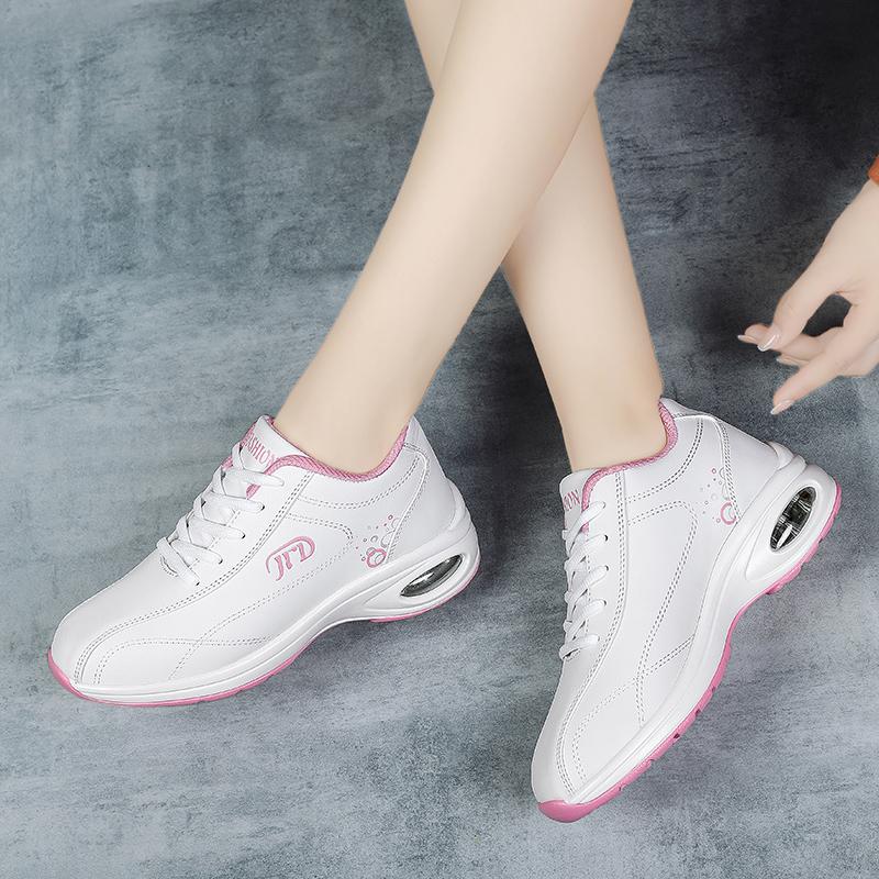 Women's Height Increase White Leather Platform Sneakers Casual Thick Sole Shake Orthopedic Shoes