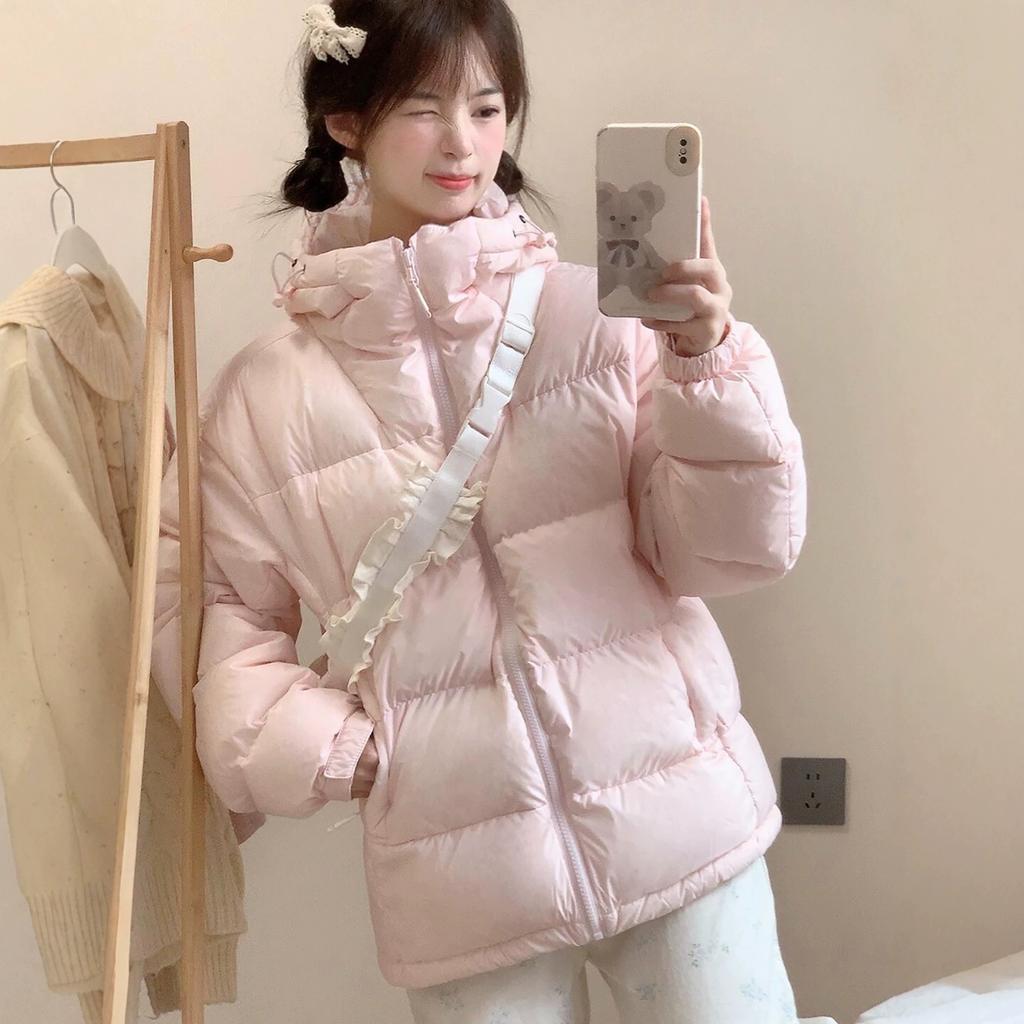 Down jacket women's short new winter white duck down thickened small couple popular winter hooded jacket