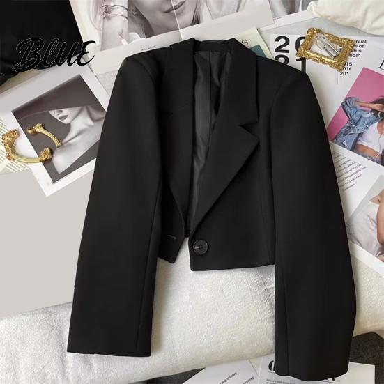 Suit Jacket Women Short Coat Lapel Long Sleeve Single Button Cardigan Style Solid Color Loose Fit Casual Business Simple Blazer
